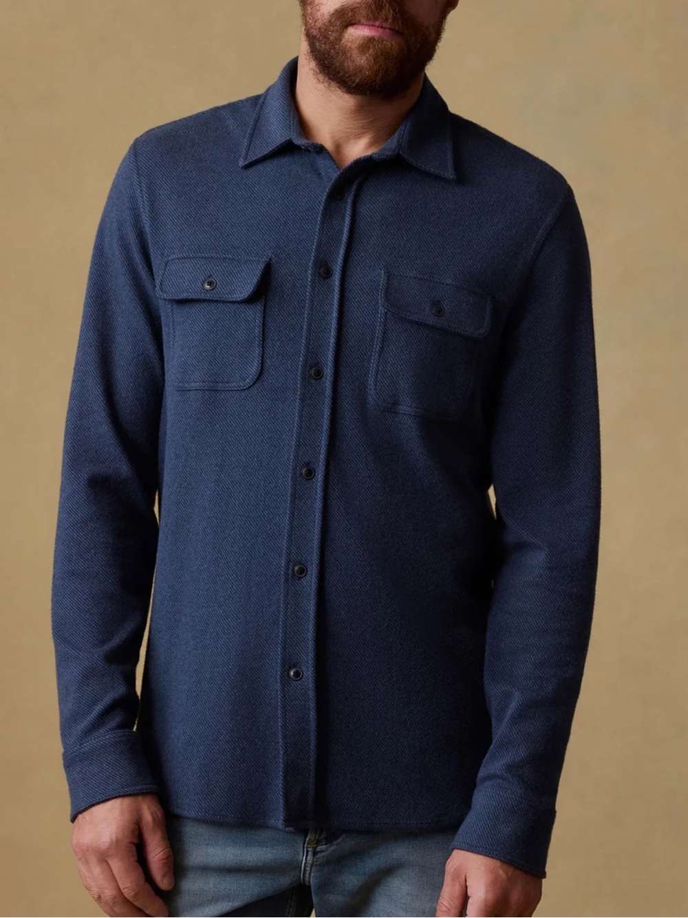 Faherty Mens Legend Sweater Shirt Navy Twill SMALL NWT